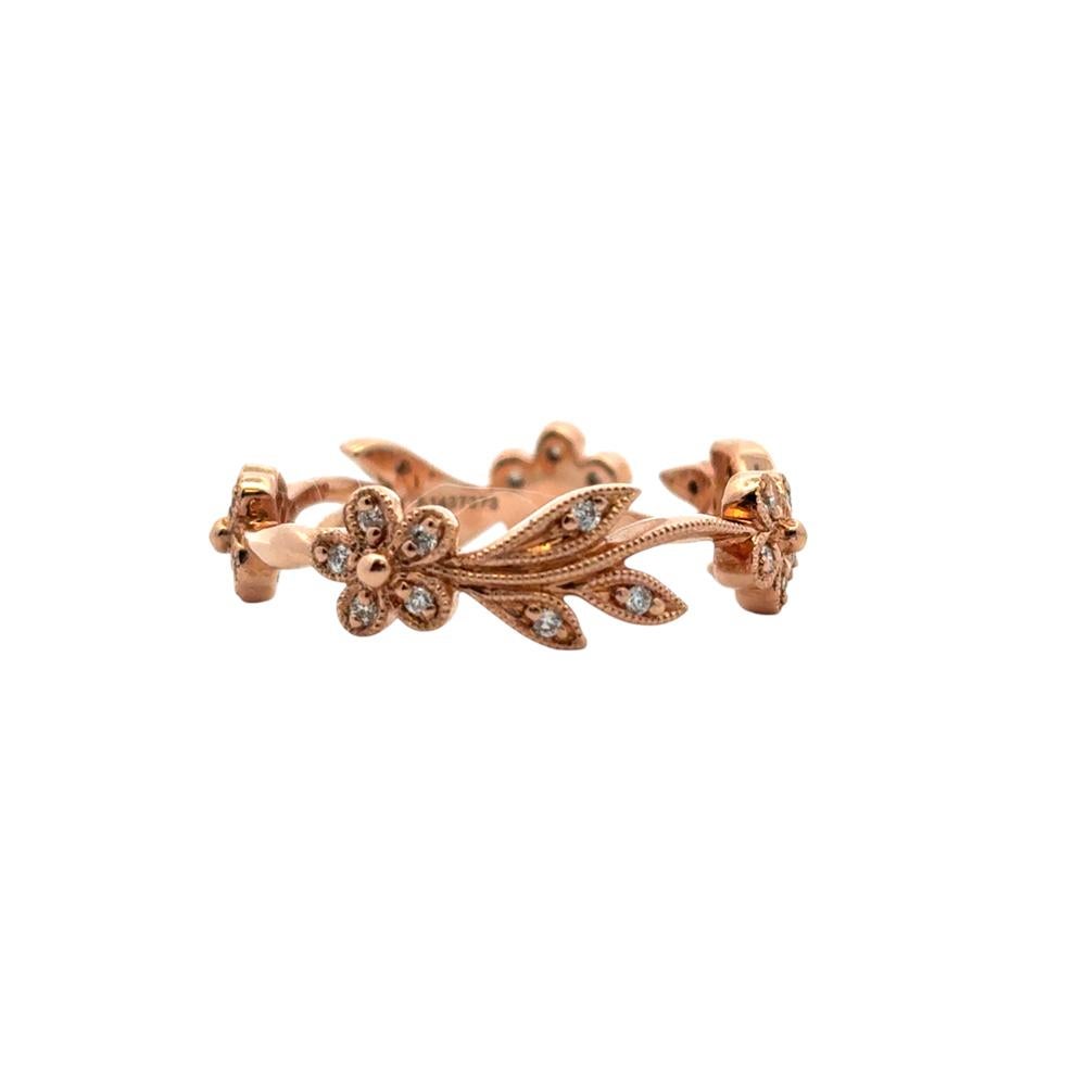 Gabriel and Co. 14k Rose Gold 0.13ctw Diamond Floral Ring Band For Sale 1