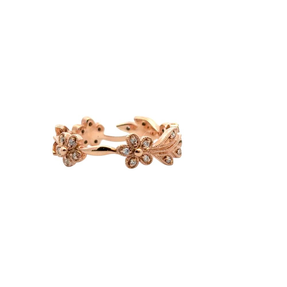 Gabriel and Co. 14k Rose Gold 0.13ctw Diamond Floral Ring Band For Sale 2