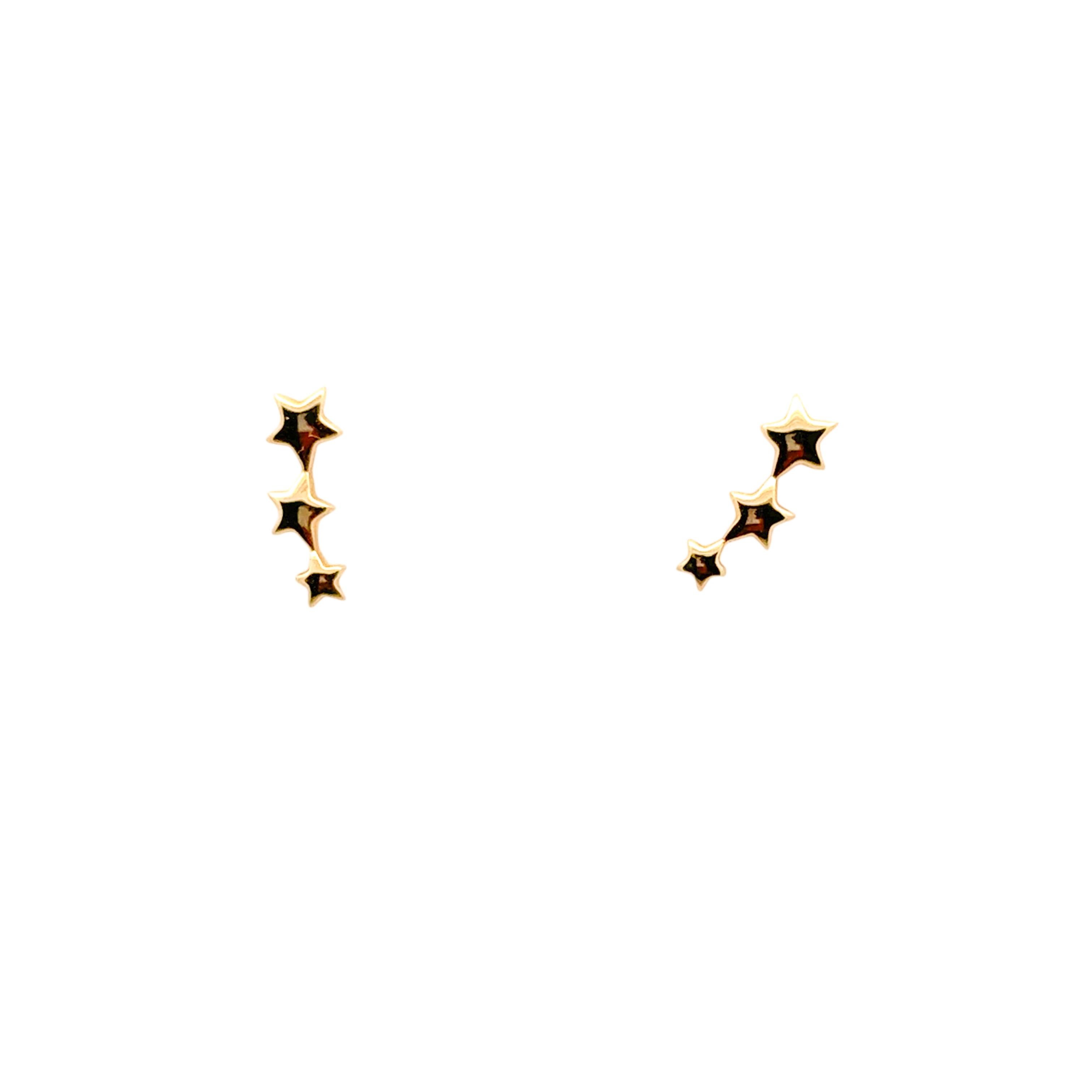 Moderno Gabriel & Co. - Orecchini con perno curvo a tre stelle graduate in oro giallo 14k in vendita