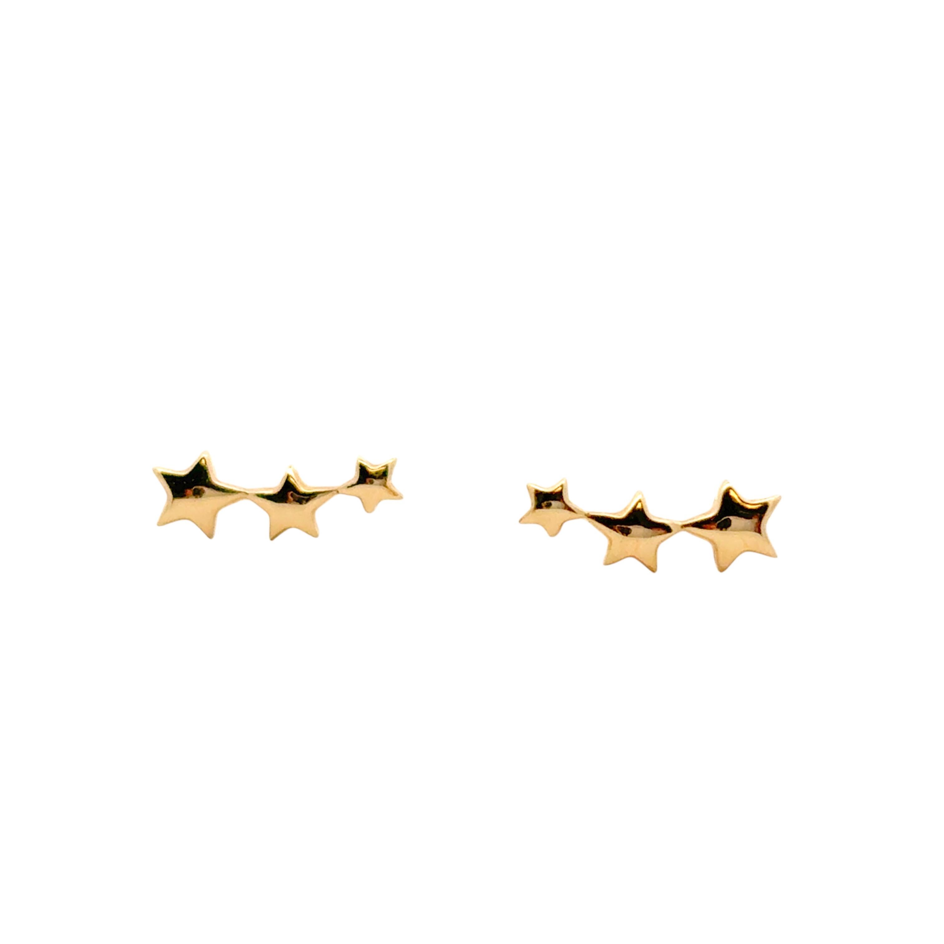 Gabriel & Co. - Orecchini con perno curvo a tre stelle graduate in oro giallo 14k in vendita 1