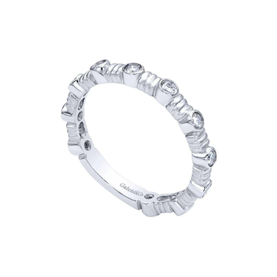Round Cut Gabriel and Co Bezeled White Gold Diamond Band For Sale