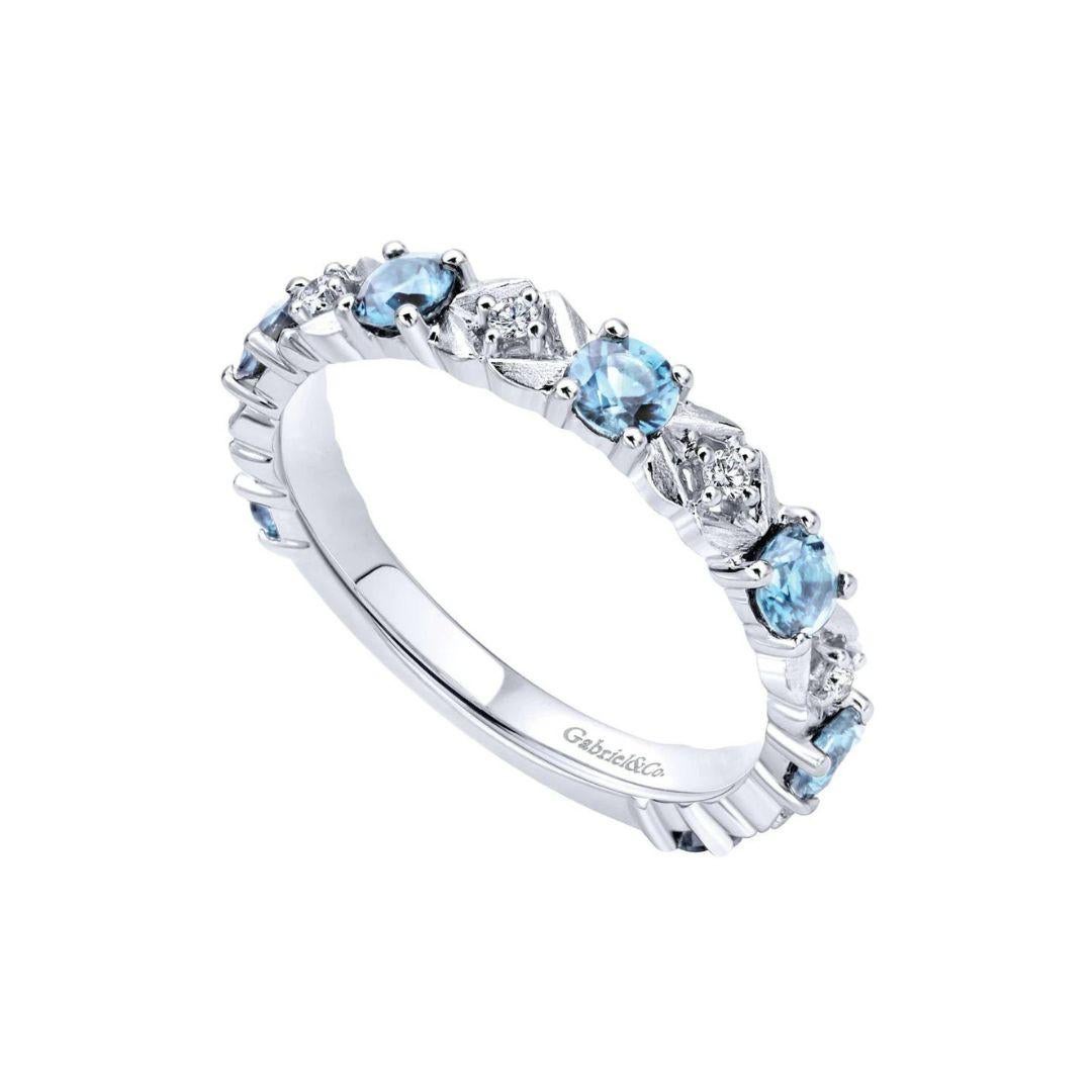 Round Cut Gabriel and Co Blue Topaz White Gold Diamond Band For Sale