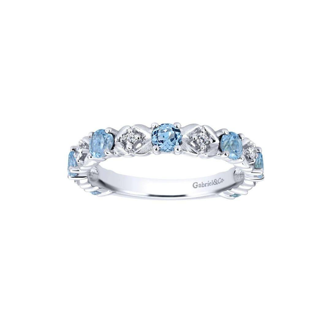 Gabriel and Co Blue Topaz White Gold Diamond Band In New Condition For Sale In Stamford, CT