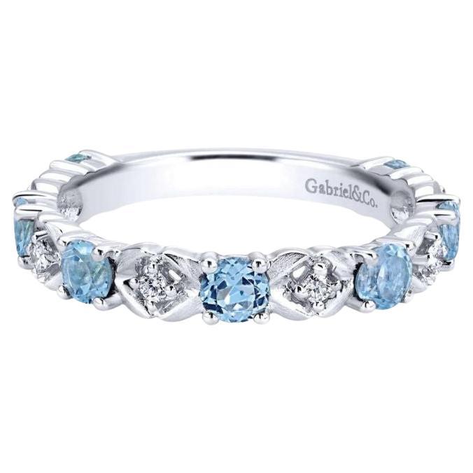 Gabriel and Co Blue Topaz White Gold Diamond Band For Sale