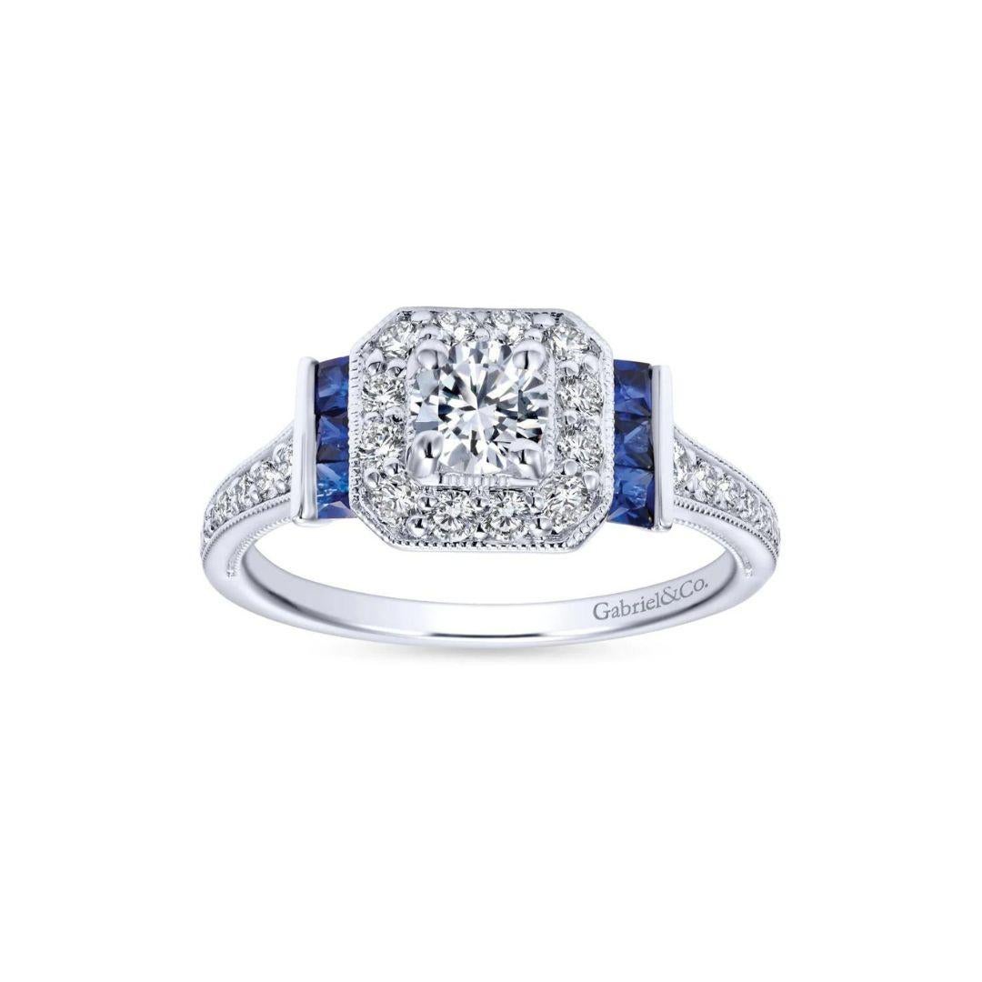 Gabriel and Co Diamond and Sapphire Engagement Ring In New Condition For Sale In Stamford, CT
