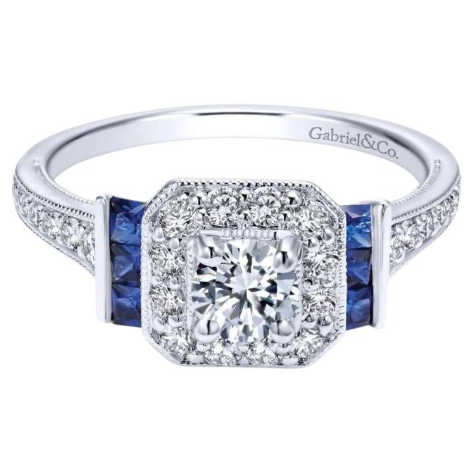 Gabriel and Co Diamond and Sapphire Engagement Ring For Sale