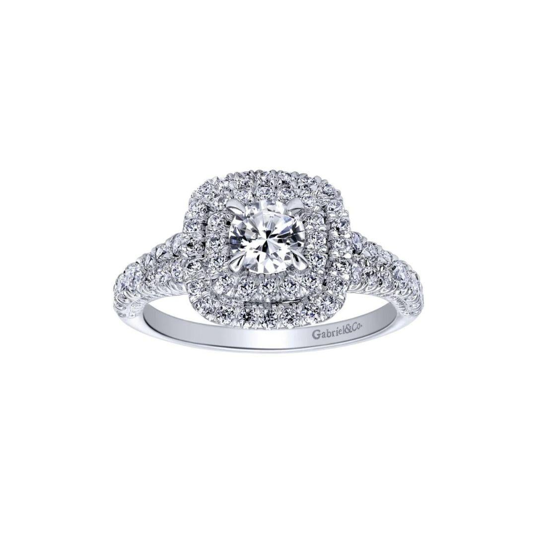 Gabriel and Co Double Halo Diamond Engagement Ring In New Condition For Sale In Stamford, CT