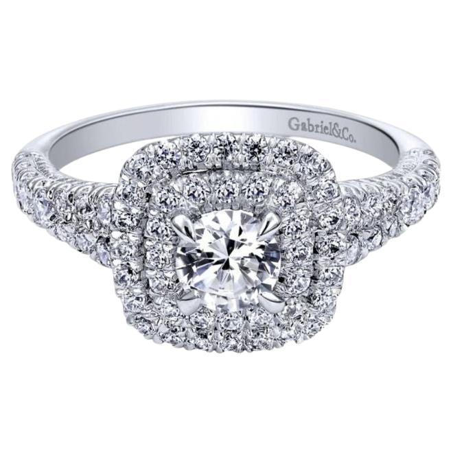 Gabriel and Co Double Halo Diamond Engagement Ring For Sale