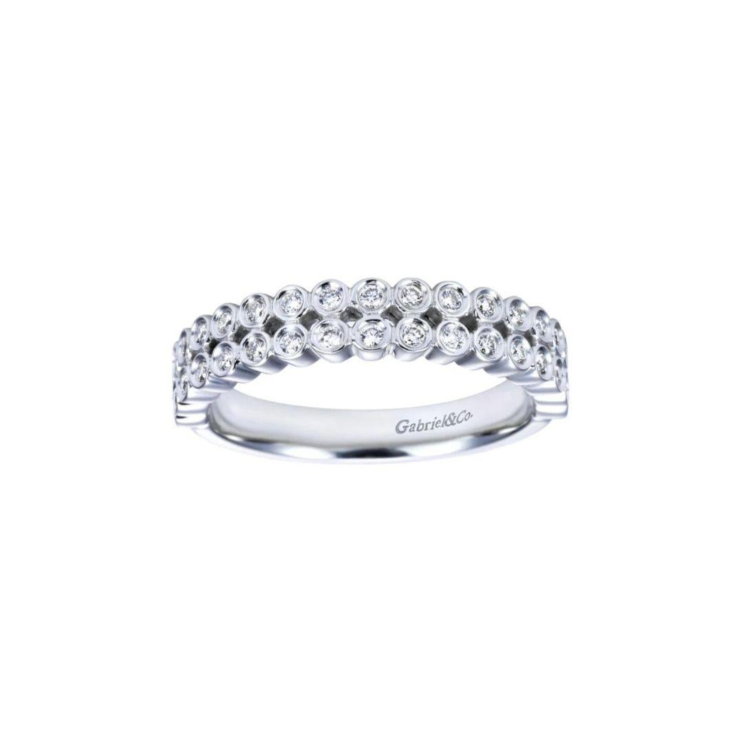 Round Cut Gabriel and Co Double Row White Gold Diamond Band For Sale
