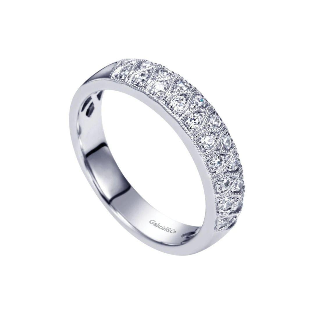 Round Cut Gabriel and Co Double Row White Gold Diamond Band For Sale