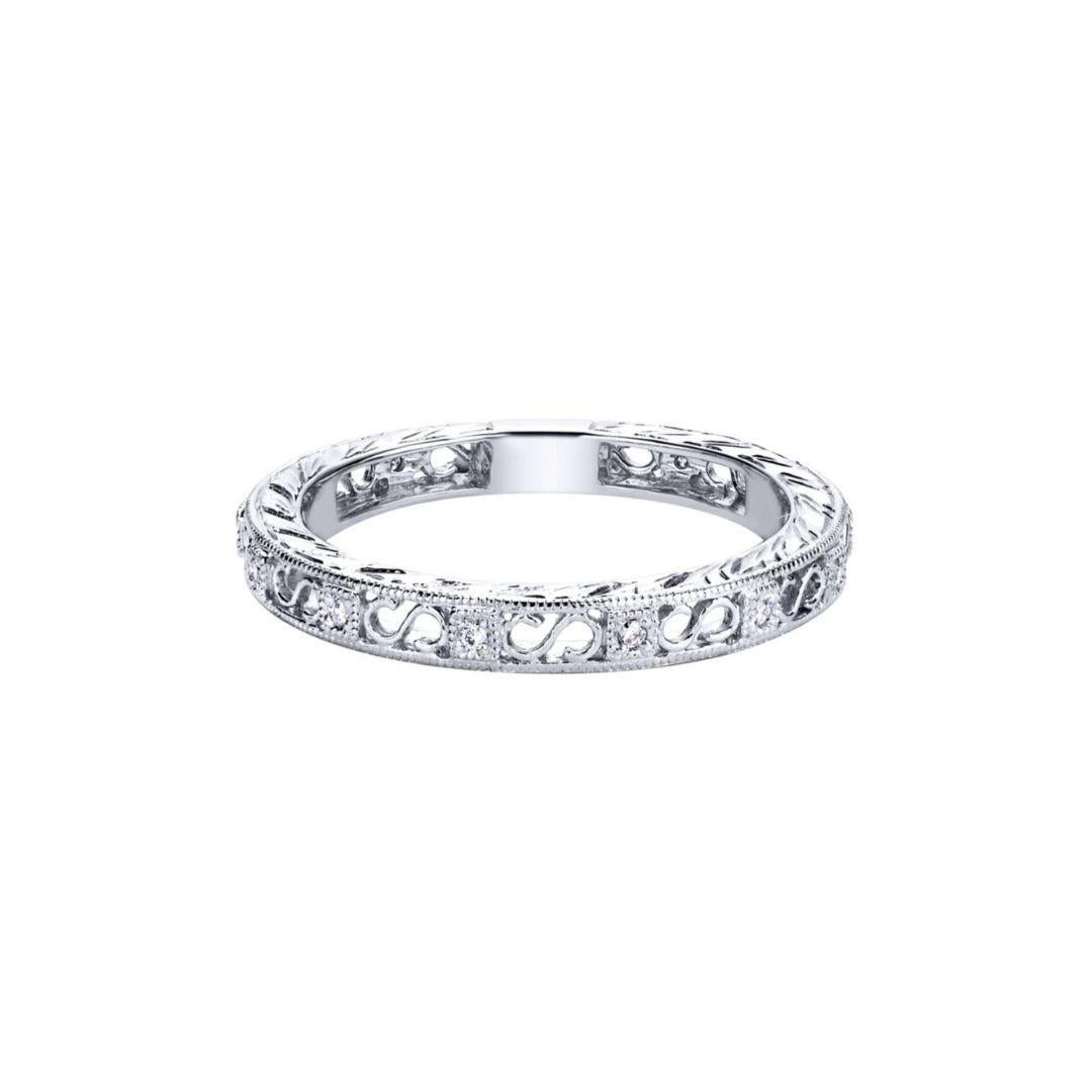 Gabriel and Co Filigree White Gold Diamond Band In New Condition For Sale In Stamford, CT