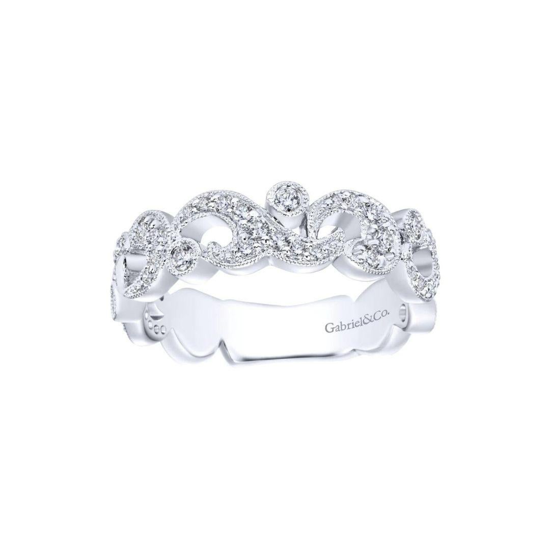 Gabriel and Co Pave Filigree White Gold Diamond Band In New Condition For Sale In Stamford, CT