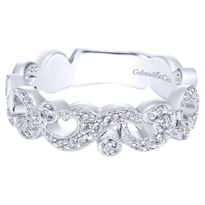 Gabriel and Co Pave Filigree White Gold Diamond Band For Sale