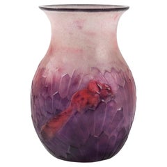 Gabriel Argy-Rousseau Jarrón de cristal "Ecureuils Dans L'Herbe" Pâte de Verre