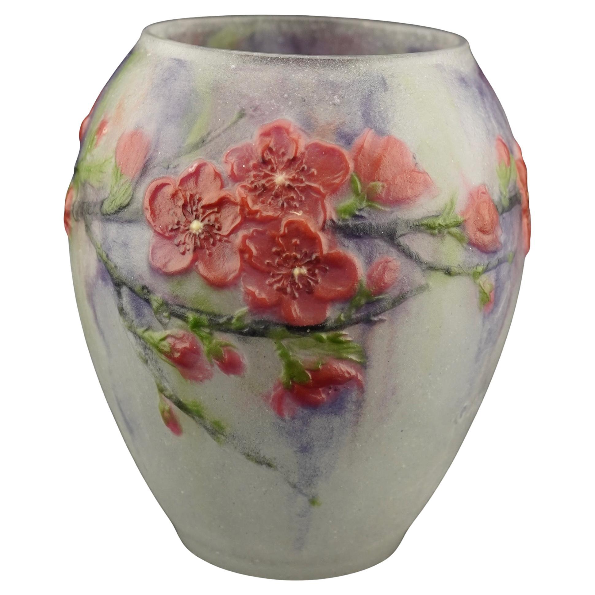 Gabriel Argy Rousseau Pate de Verre Vase Peach Blossom Art Deco For Sale