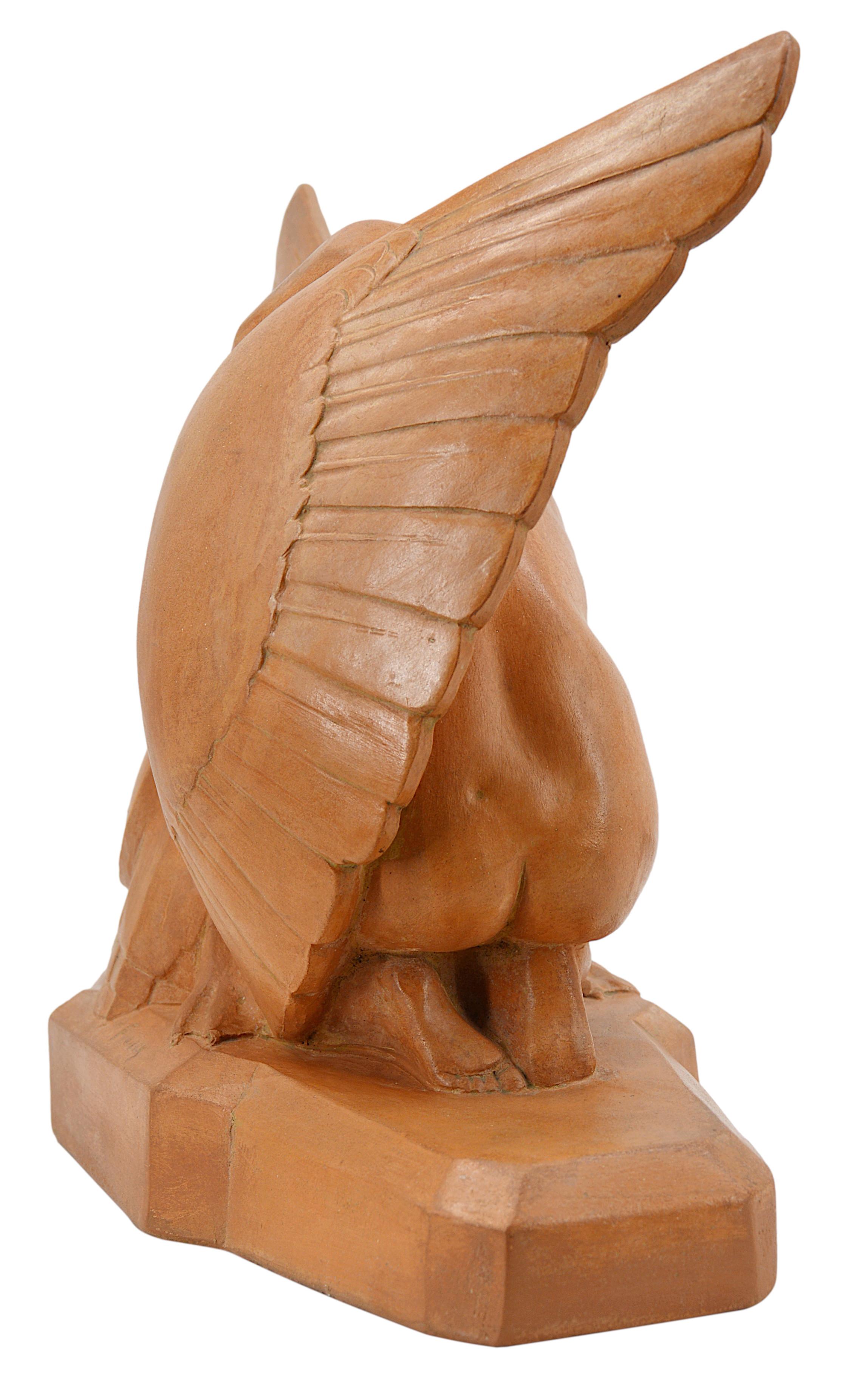 Gabriel Beauvais French Art Deco Terracotta Sculpture Leda and the Swan, 1930s For Sale 3