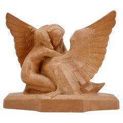 Gabriel Beauvais French Art Deco Terracotta Sculpture Leda and the Swan, 1930s