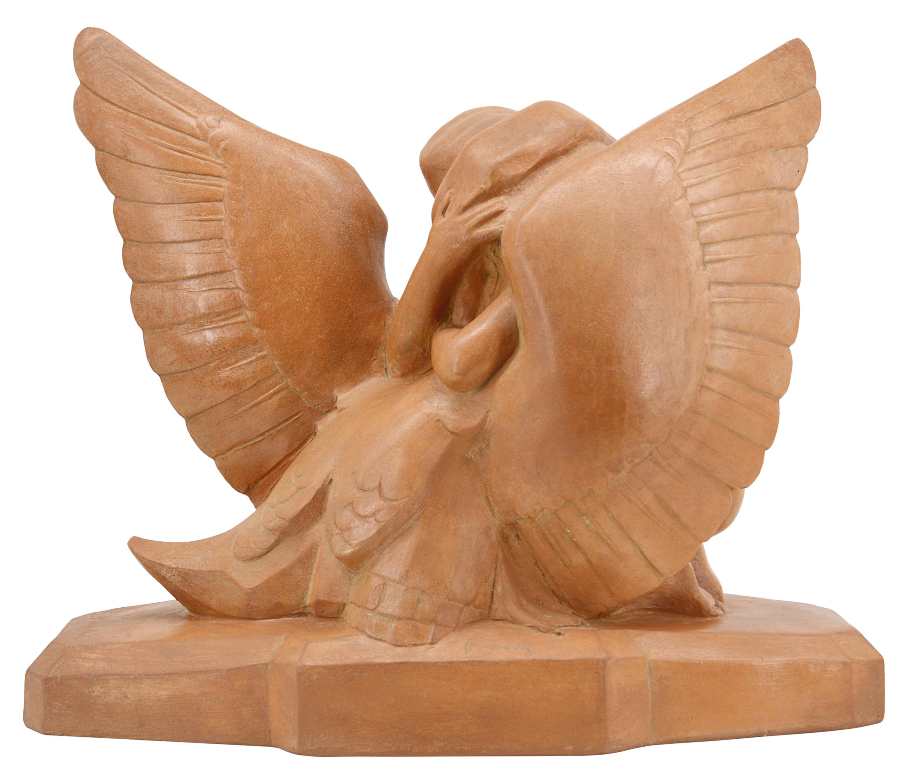 Gabriel Beauvais Rare Art Deco Terracotta Sculpture Leda and the Swan, 1920 For Sale 1