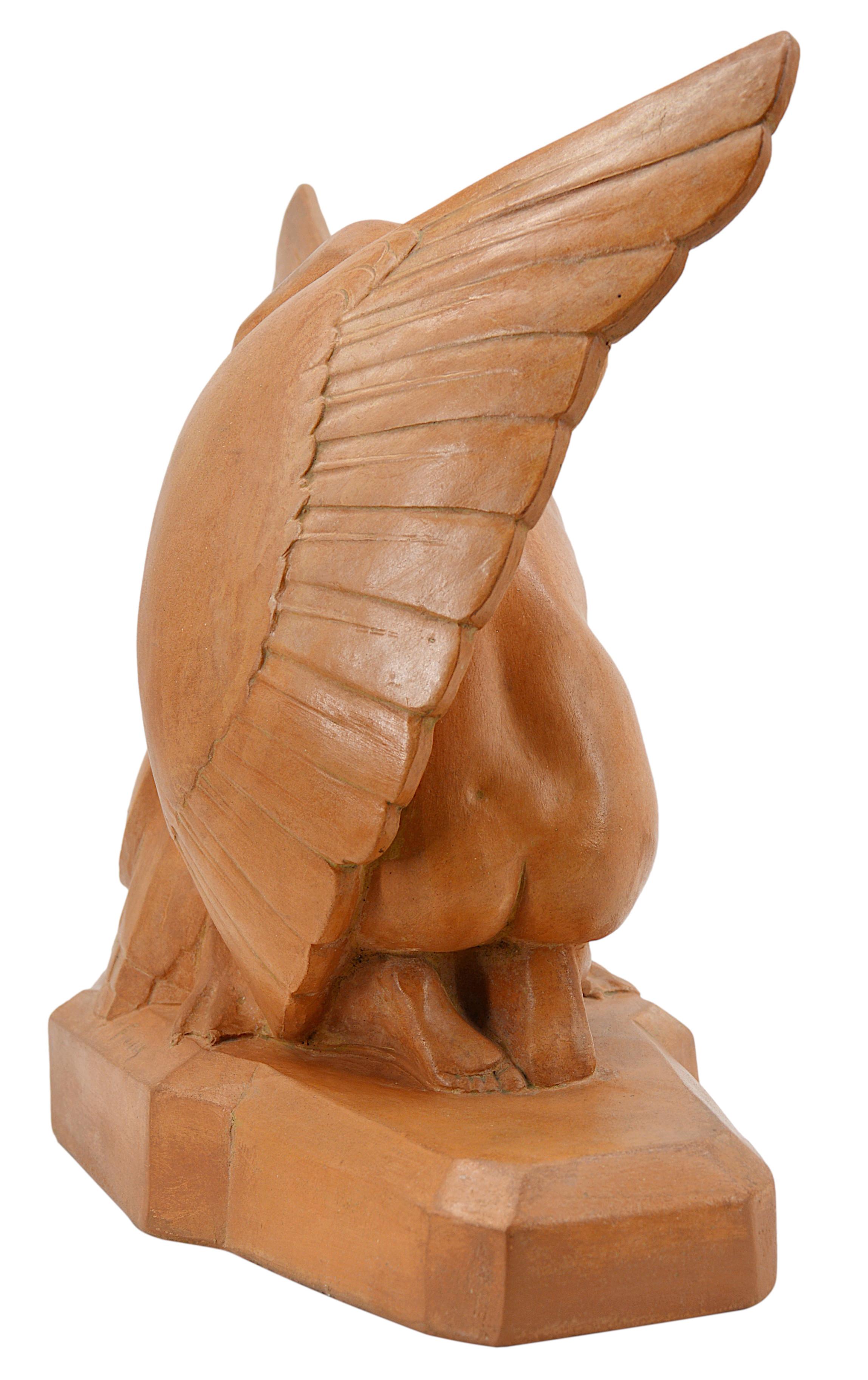Gabriel Beauvais Rare Art Deco Terracotta Sculpture Leda and the Swan, 1920 For Sale 2