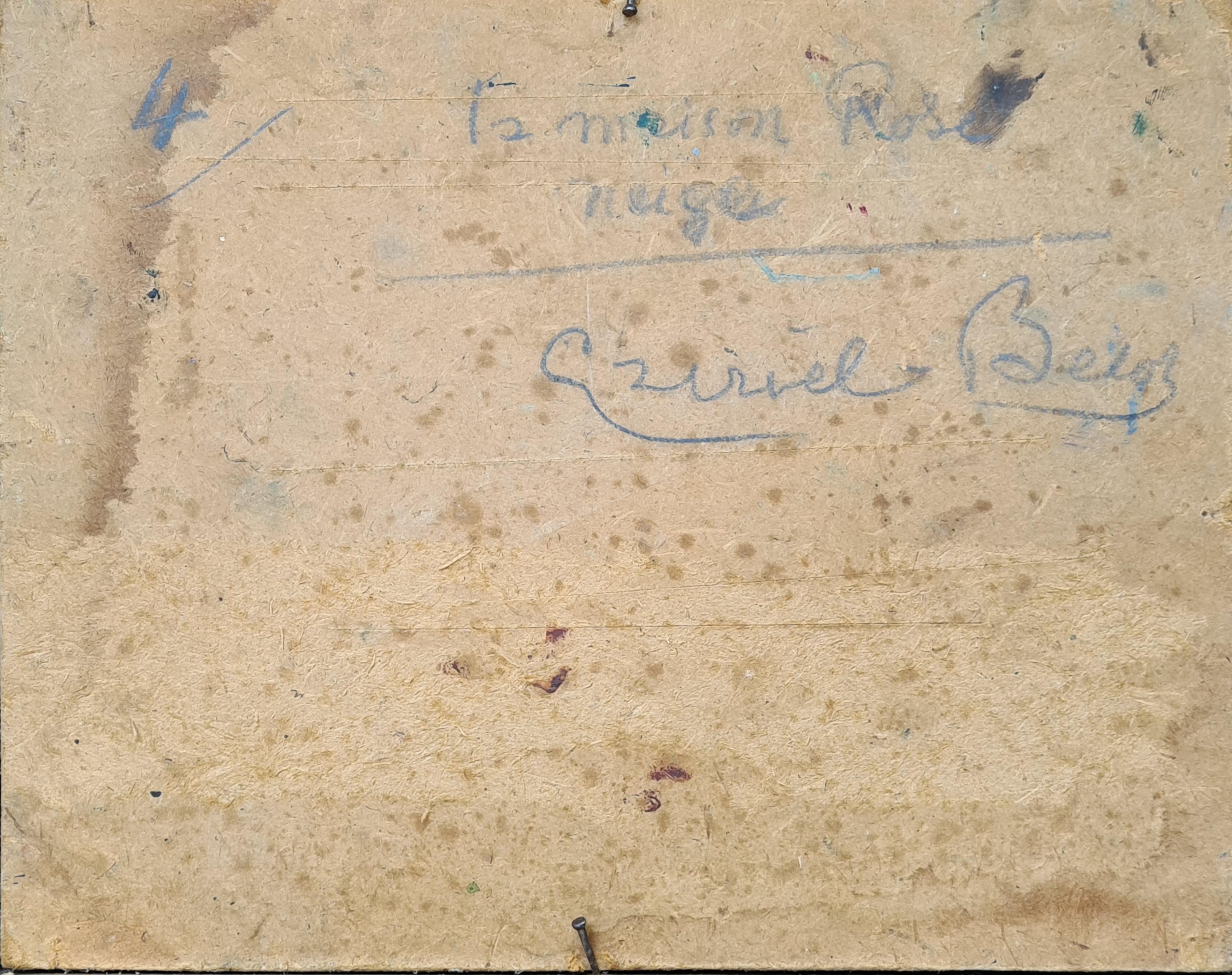 Escena francesa de nieve al óleo sobre tabla de La Maison Rose, de Gabriel Belos. Firmado abajo a la izquierda, titulado y también firmado en la parte posterior del panel. Presentado en marco de madera liso.

El título puede ser una referencia al