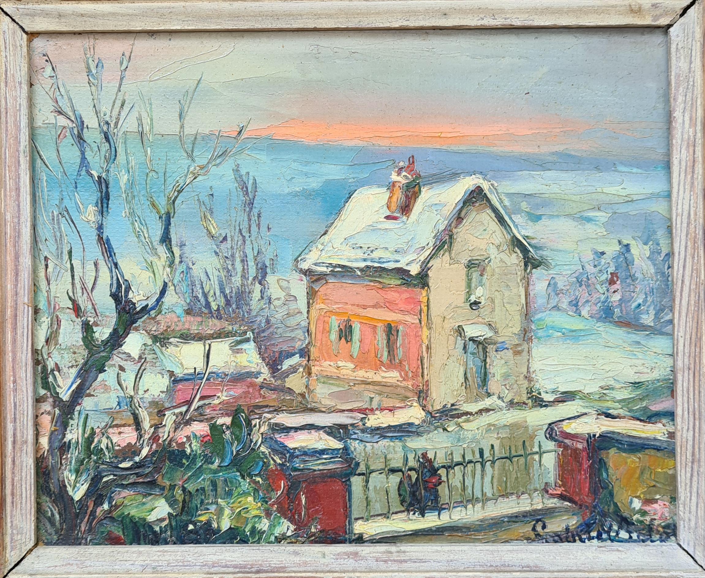 Gabriel Belos Landscape Painting - La Maison Rose, Neigée.