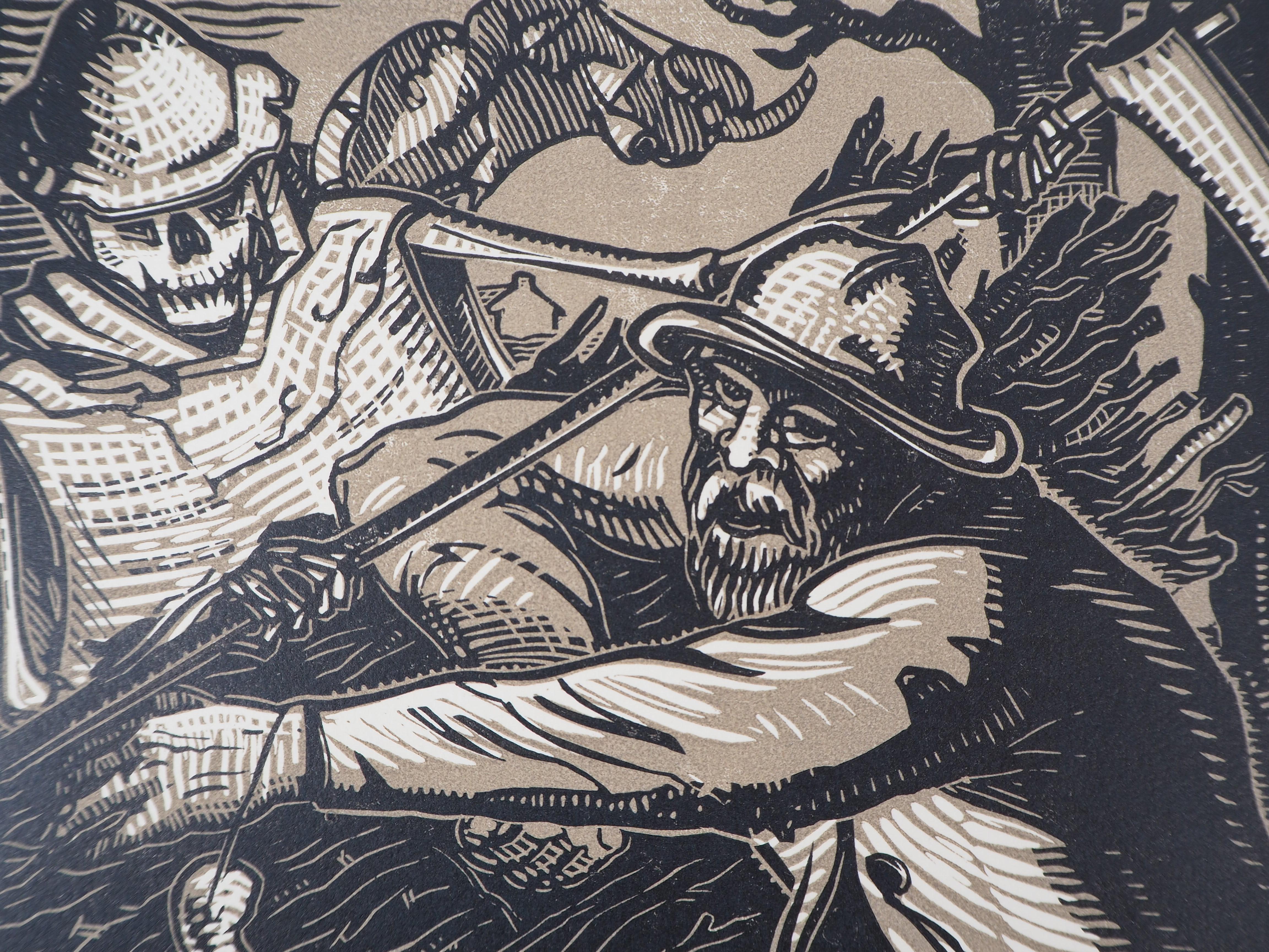 Death and the Woodcutter - Original wooodcut, Handsigned and numbered / 160 - Modern Print by Gabriel Belot