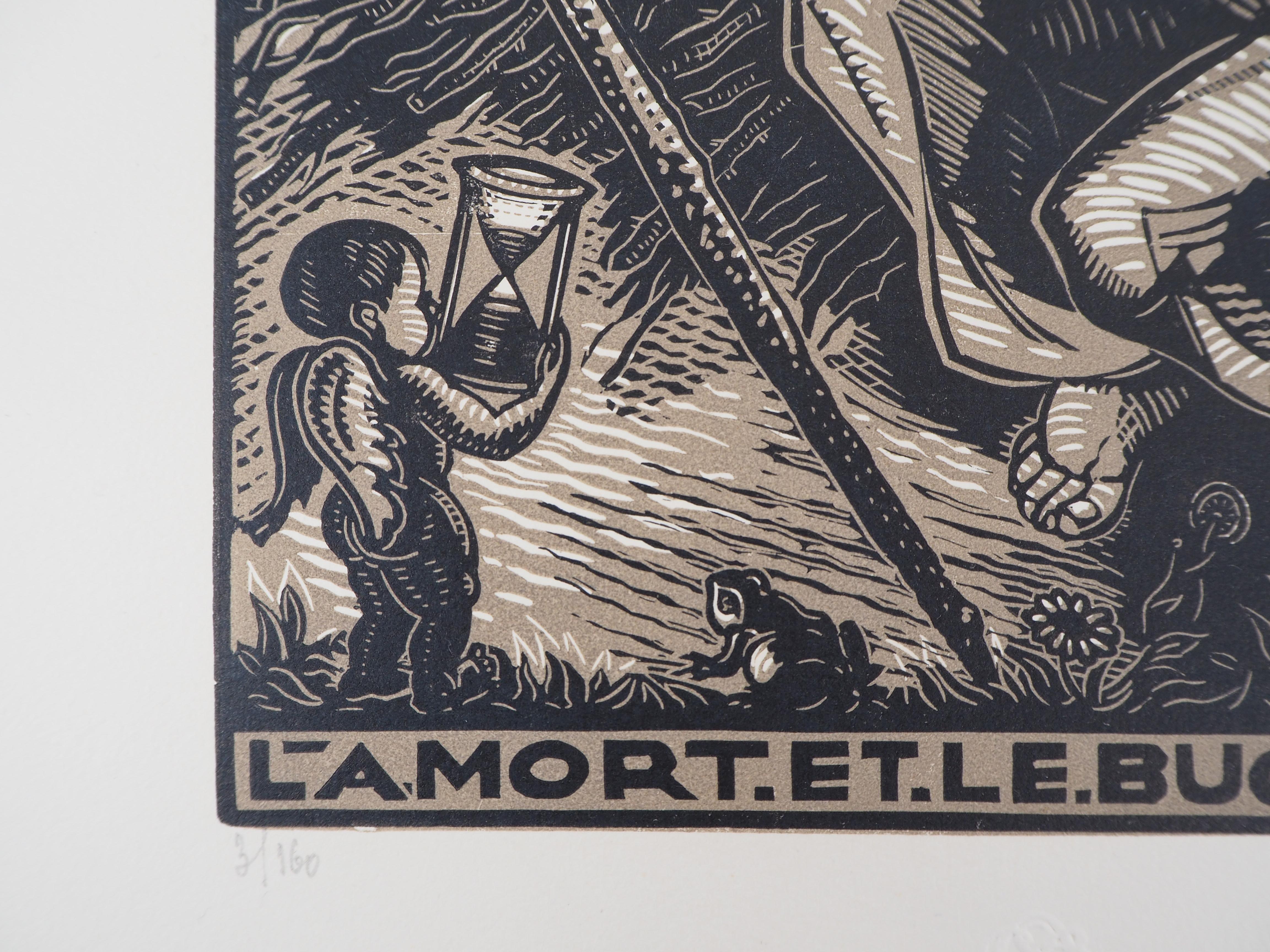 Death and the Woodcutter - Original wooodcut, Handsigned and numbered / 160 - Gray Figurative Print by Gabriel Belot
