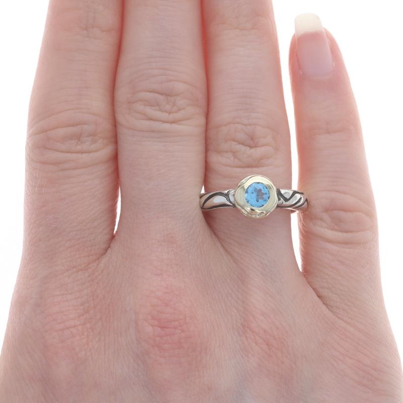 Gabriel Blue Topaz Solitaire Ring - Sterling Silver 925 14k Round Cut In Excellent Condition For Sale In Greensboro, NC