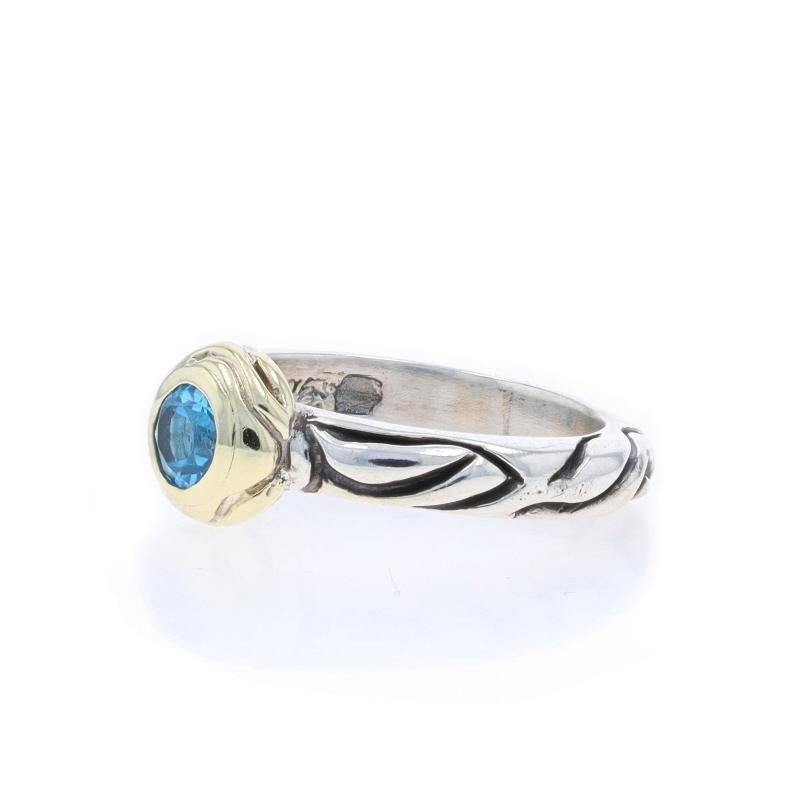Gabriel Blauer Topas Solitär Ring - Sterlingsilber 925 14k Rundschliff Damen im Angebot