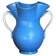 Gabriel Burmeister Handled Blue and White Earthenware Vase, Sweden, 1930s