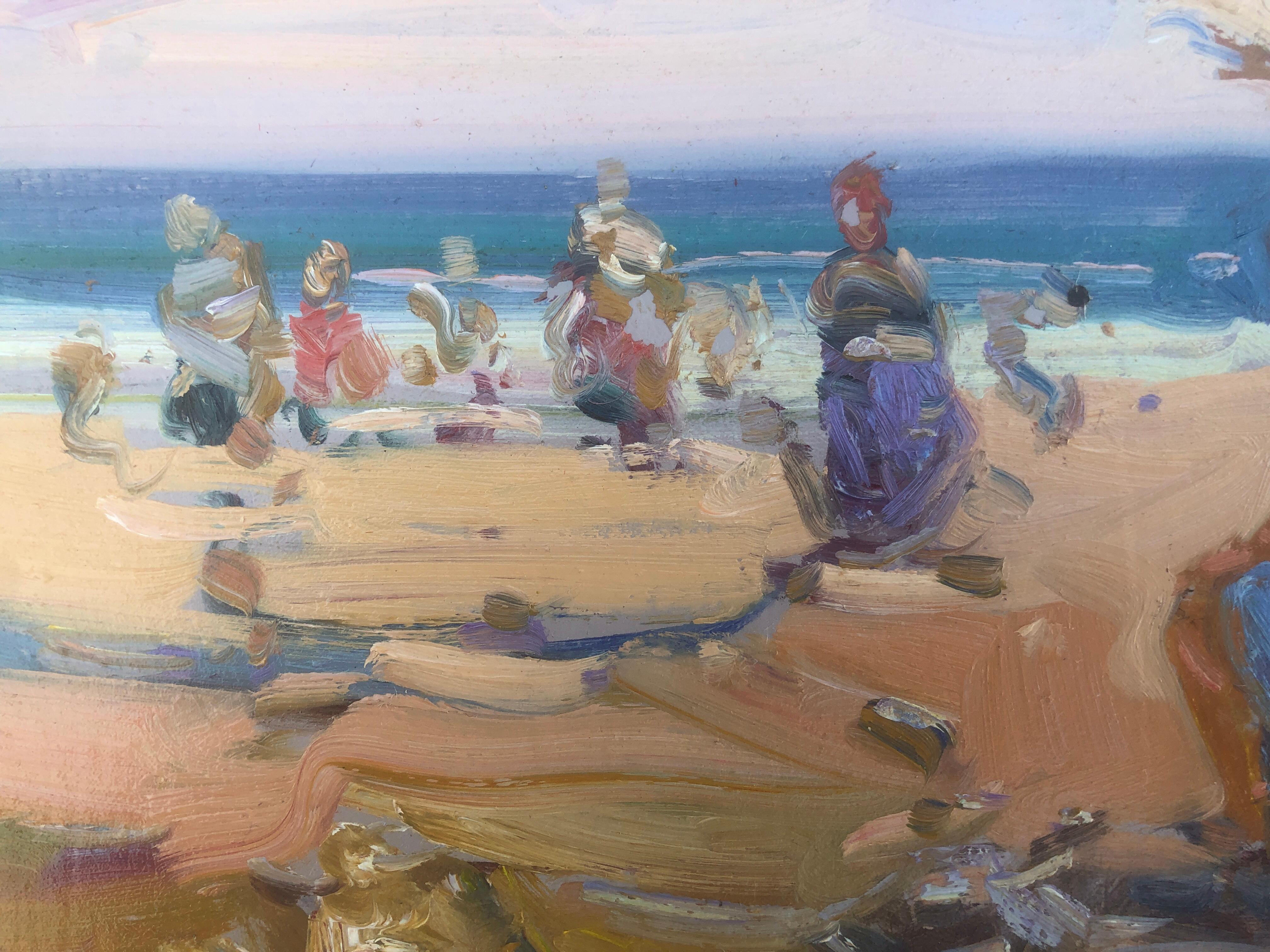 Jour de plage Espagne huile sur carton peinture paysage marin espagnol - Post-impressionnisme Painting par Gabriel Casarrubios