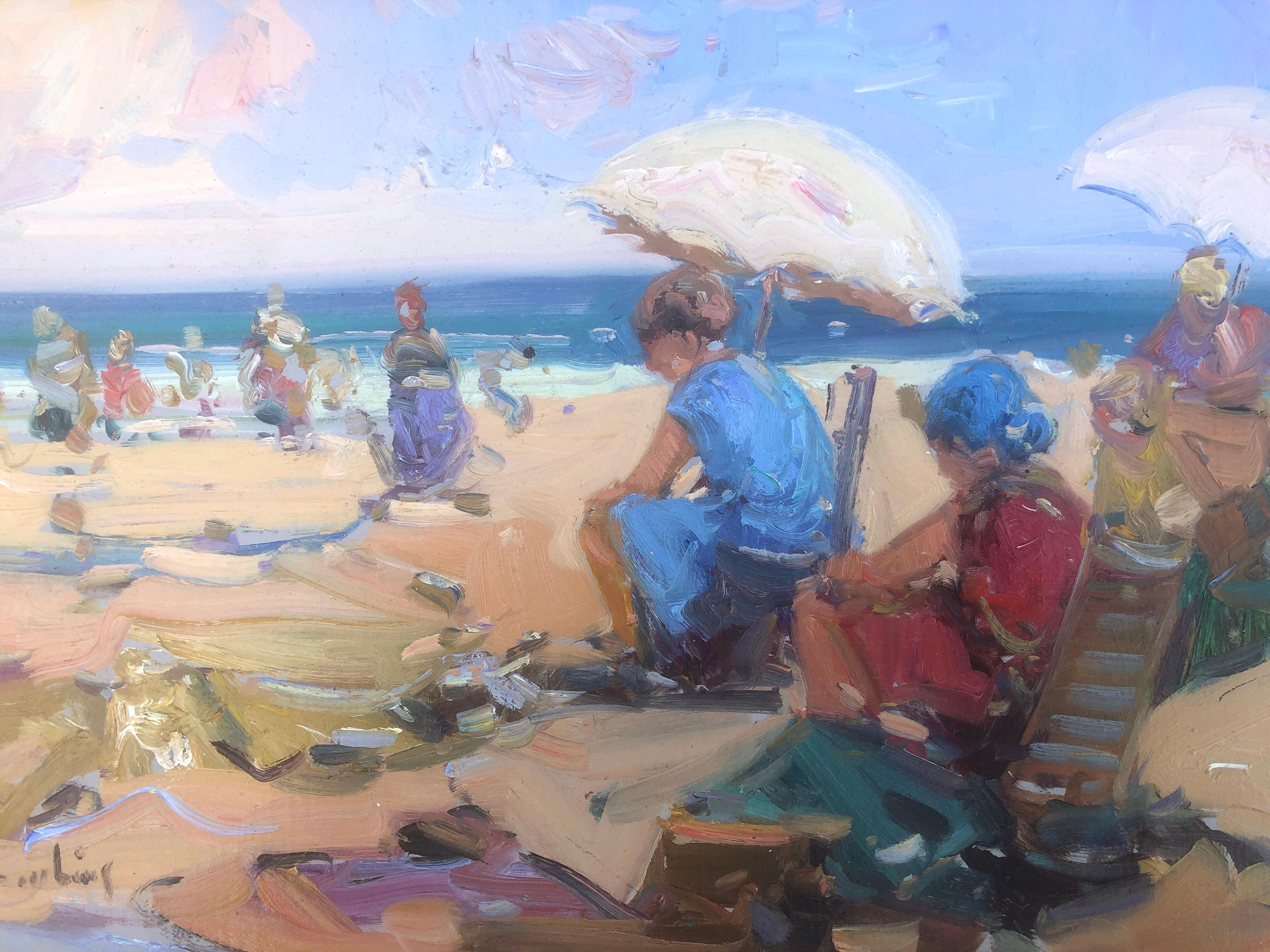 Beach's day Spain oil on board painting spanish seascape For Sale 3