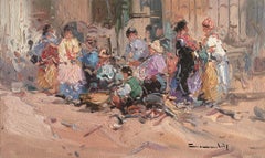 gypsy camp Spain oil on board painting