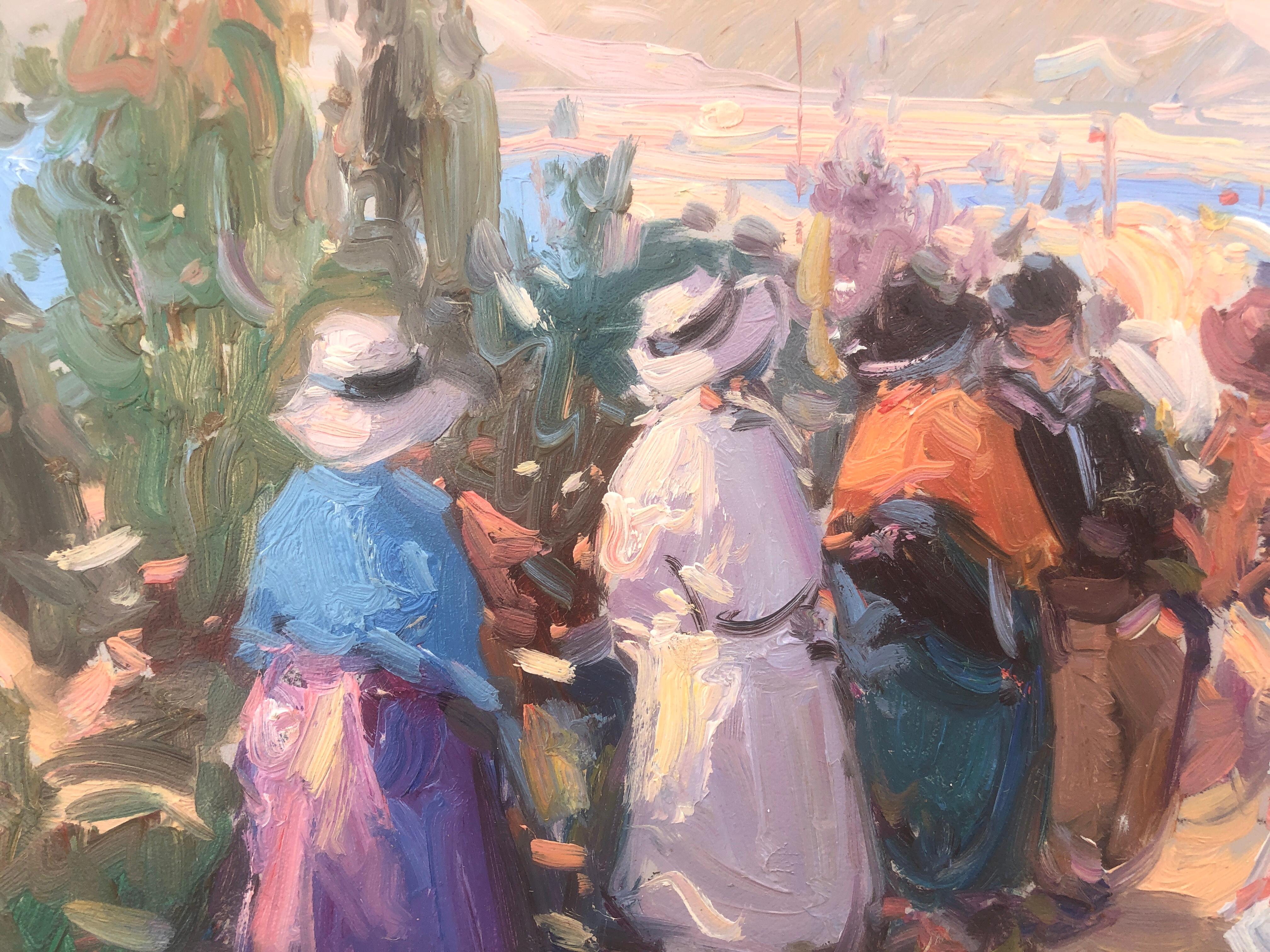 Picnic España óleo sobre tabla pintura paisaje español - Figurative Painting Marrón de Gabriel Casarrubios