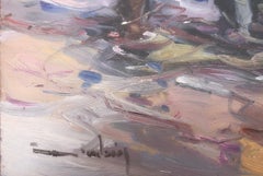 Peinture à l'huile sur panneau - Espagne - pêcheurs espagnols sur la plage