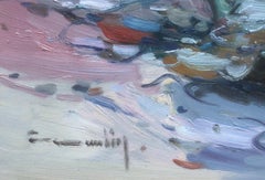 Pescadores españoles en la playa España pintura al óleo sobre tabla