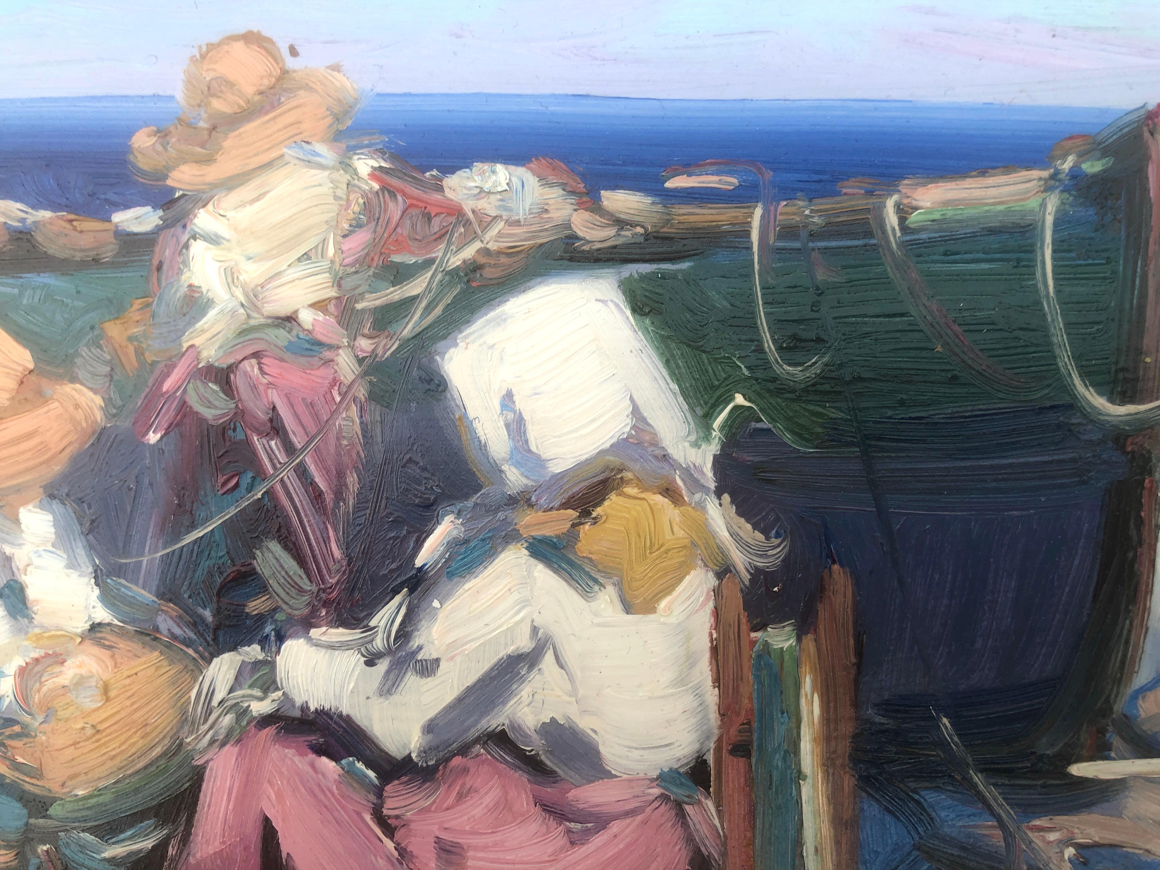 Pescadores españoles en la playa España pintura al óleo sobre tabla - Painting Posimpresionista de Gabriel Casarrubios
