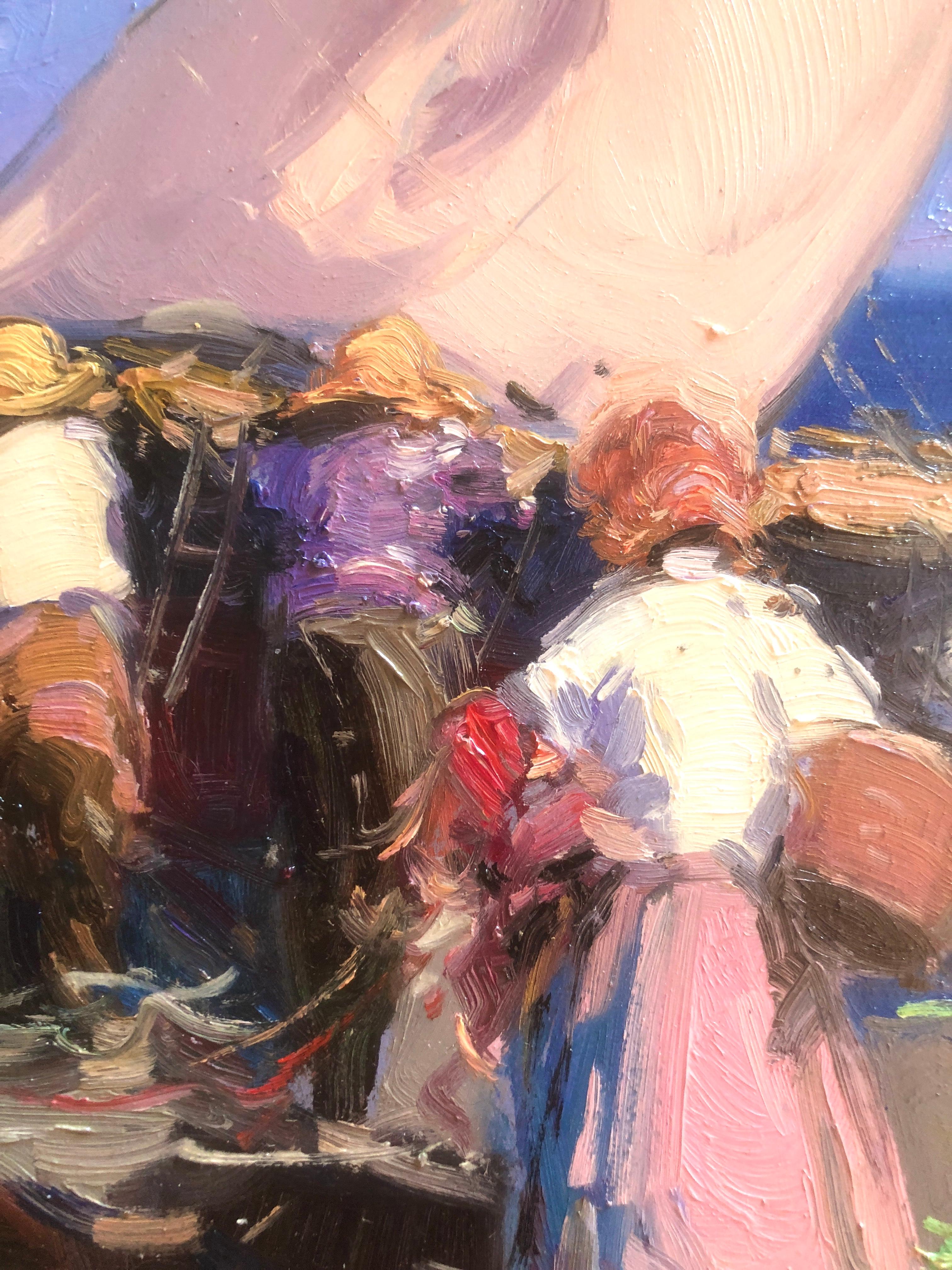 Spanish fishermen on the beach Spain oil on board painting For Sale 2
