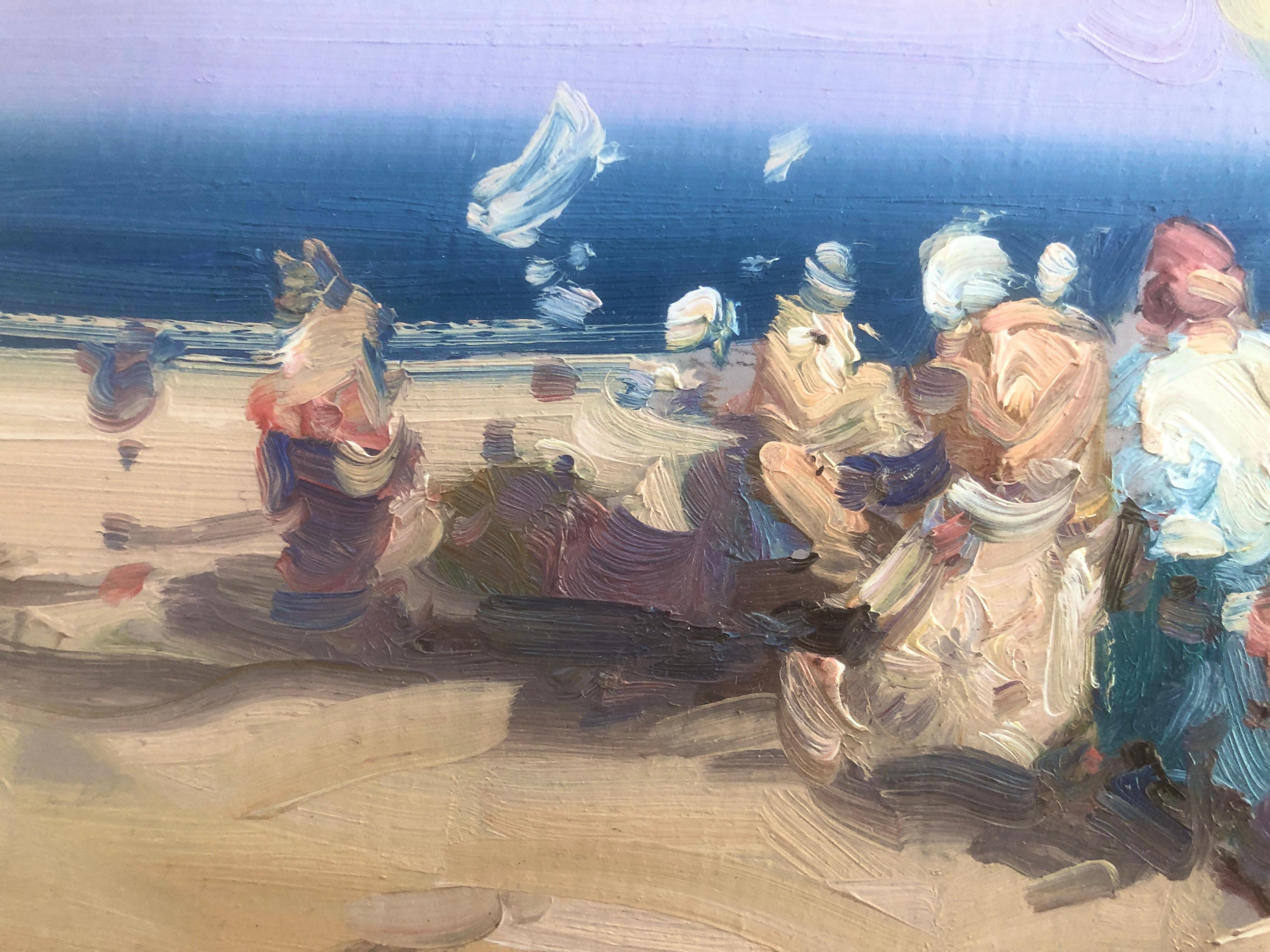 Spanish fishermen on the beach Spain oil on board painting For Sale 1