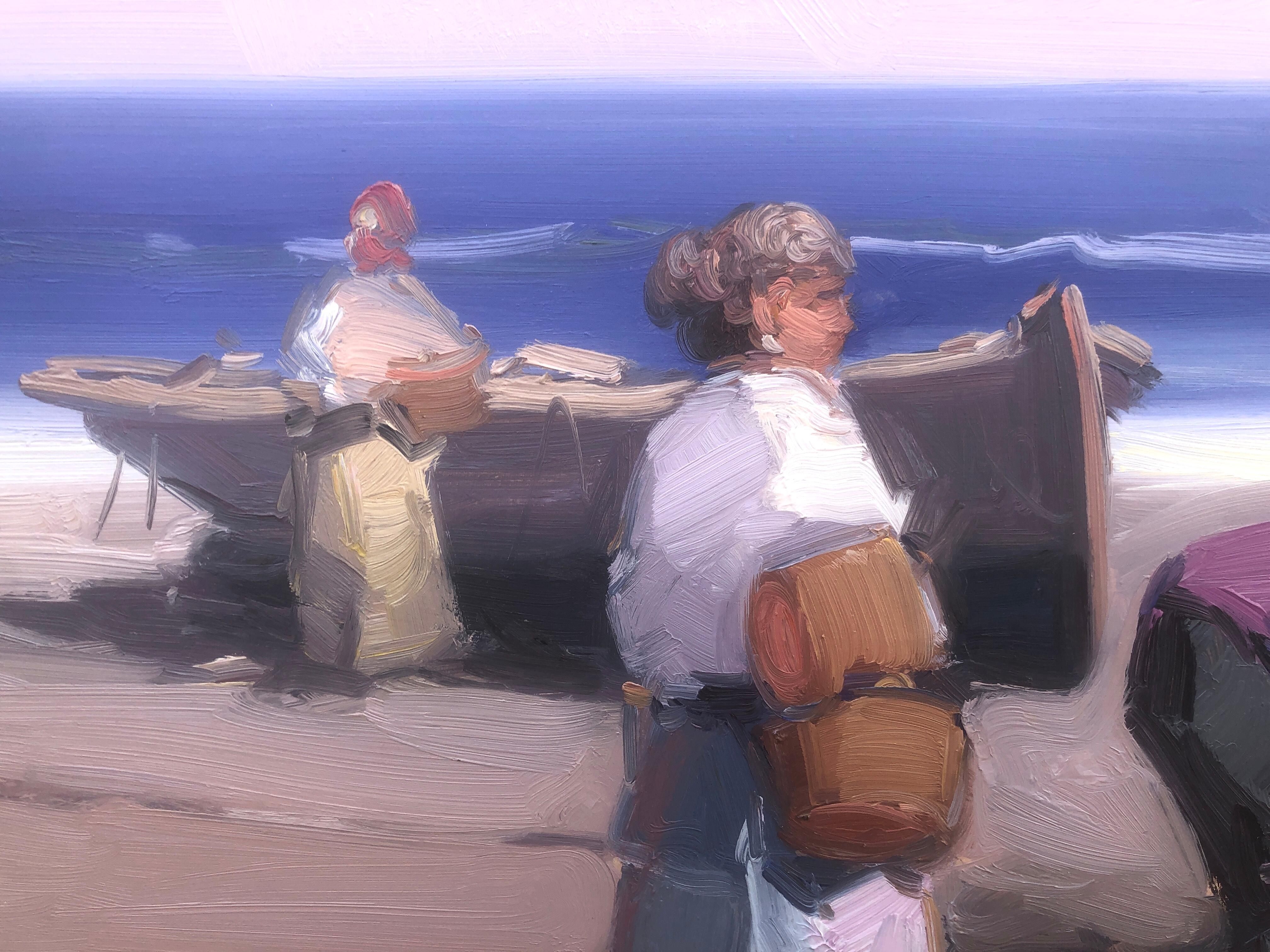 Spanish fishermen on the beach Spain oil on canvas painting - Post-Impressionist Painting by Gabriel Casarrubios