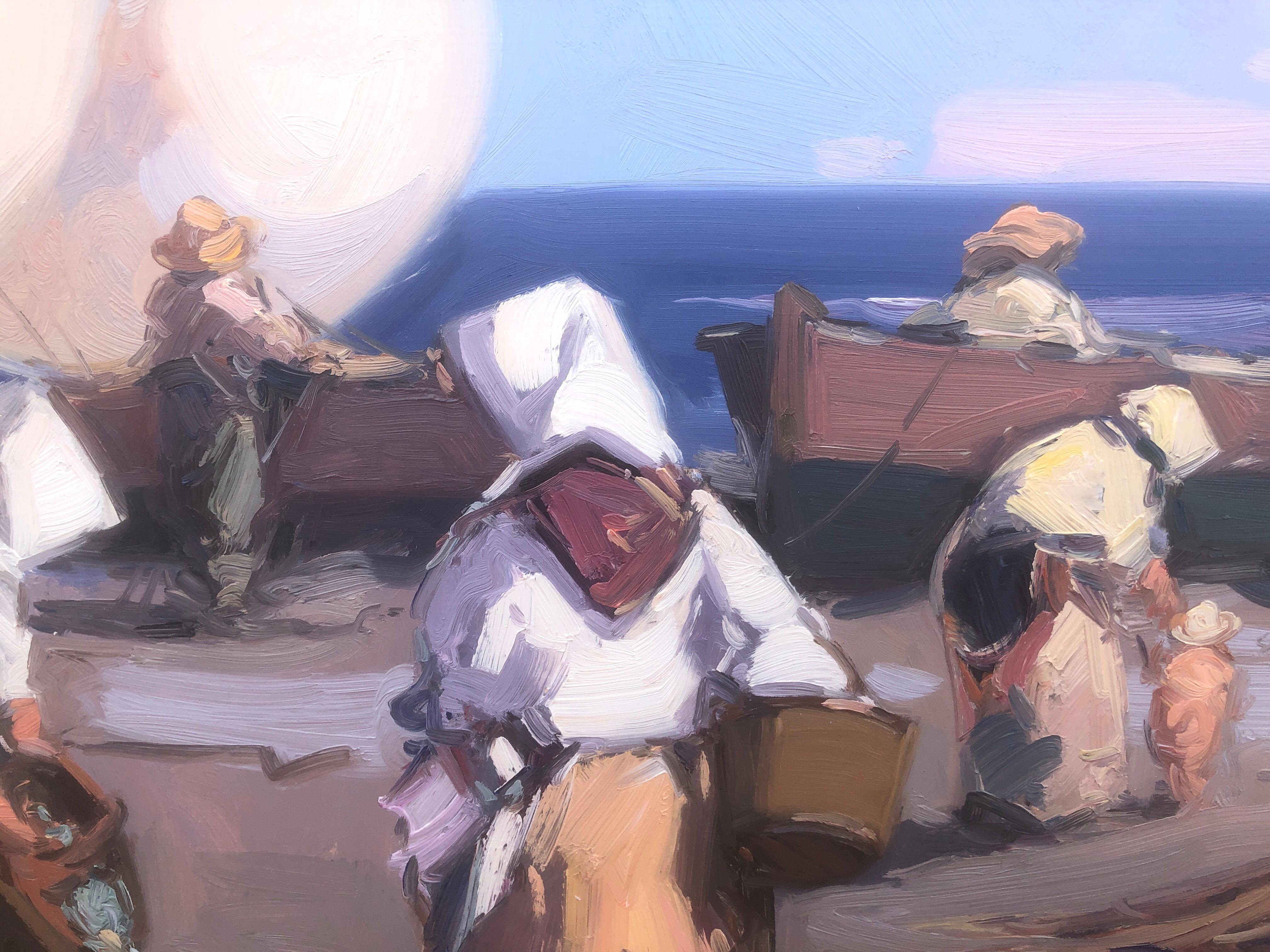 Spanish fishermen on the beach Spain oil on canvas painting For Sale 1