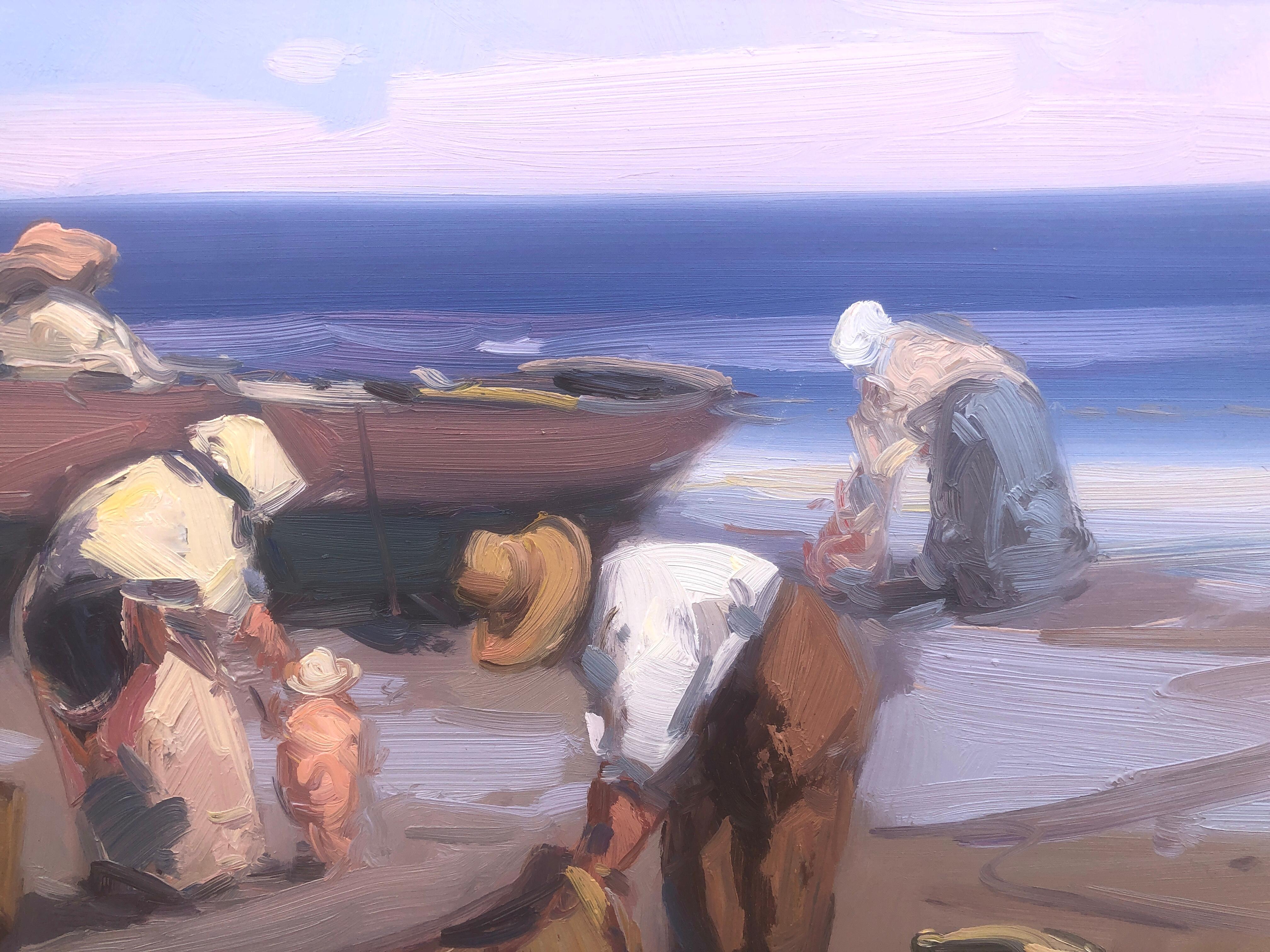 Pêcheurs espagnols sur la plage Espagne huile sur toile peinture 2