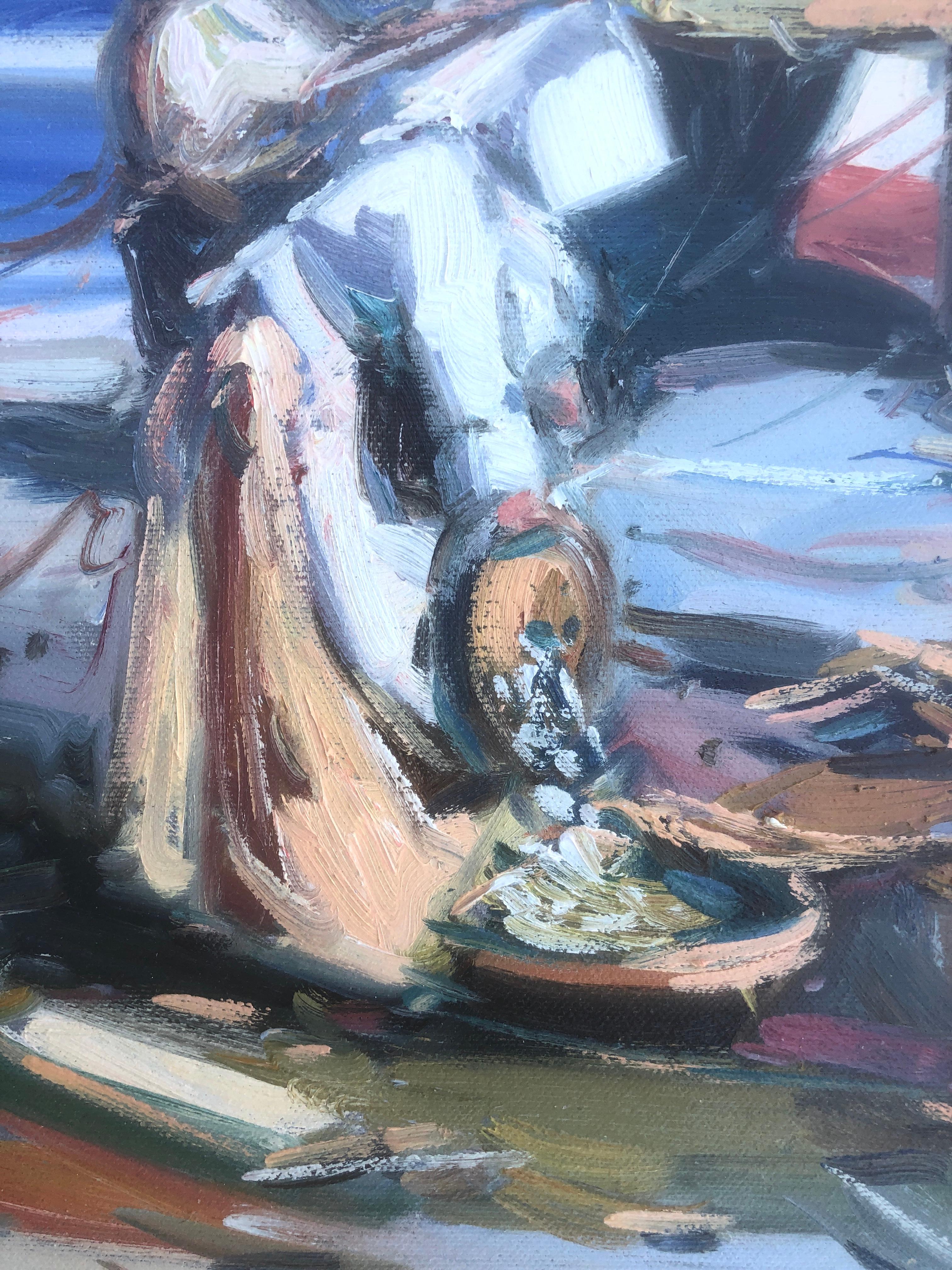Spanish fishermen on the beach Spain oil on canvas painting 1