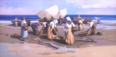 Spanish fishermen on the beach Spain oil on canvas painting