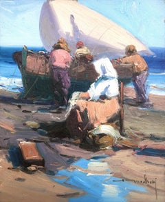 Spanish fishermen Spain oil on board painting