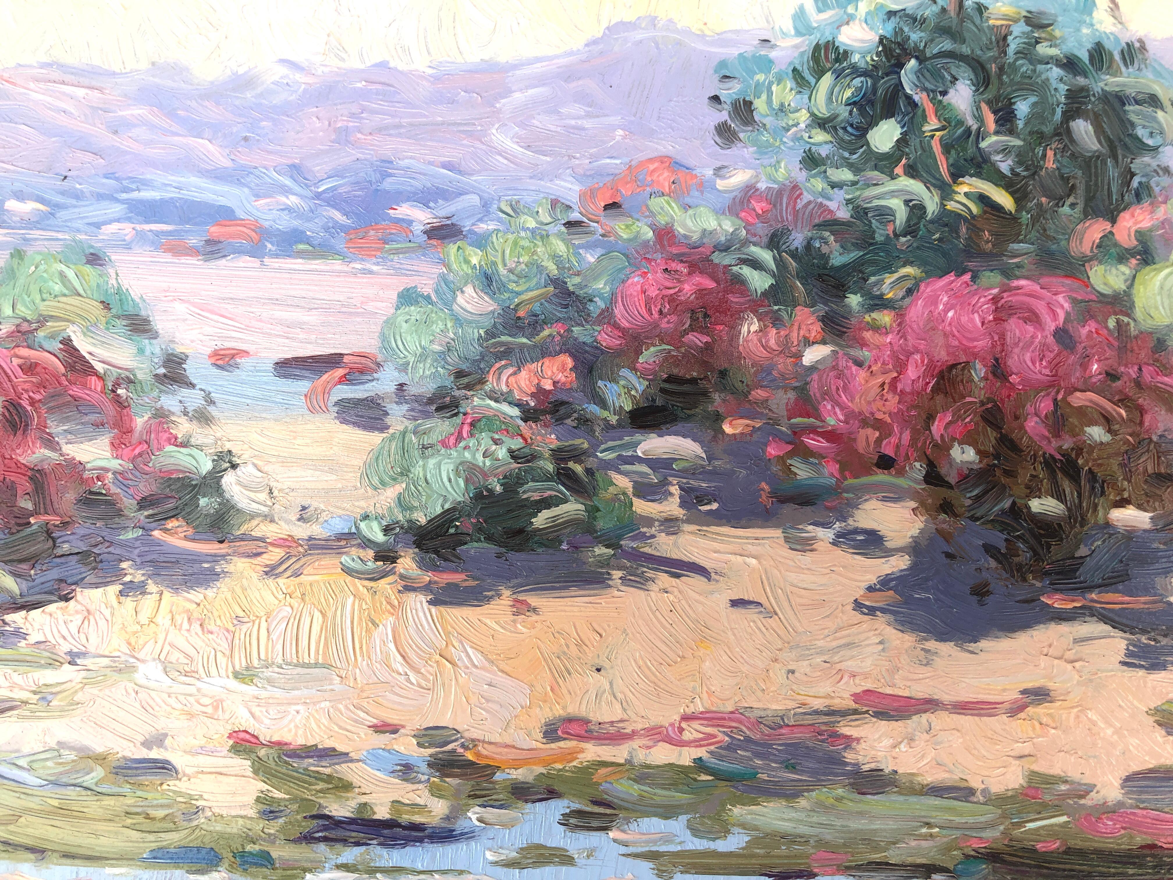 Spanish landscape Spain oil on board painting - Gray Landscape Painting by Gabriel Casarrubios