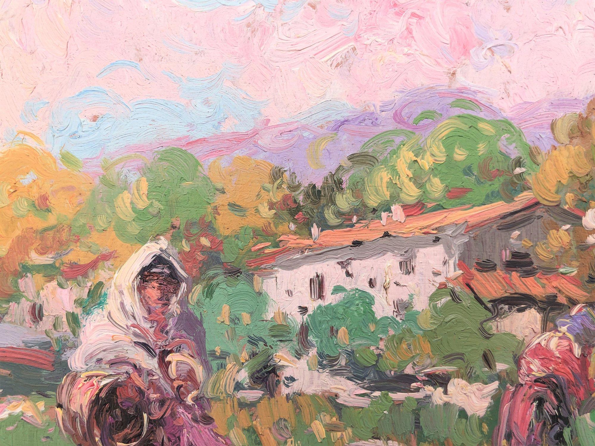 Spanish peasant women Spain oil on board painting - Post-Impressionist Painting by Gabriel Casarrubios