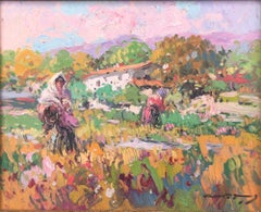 Spanish peasant women Spain oil on board painting