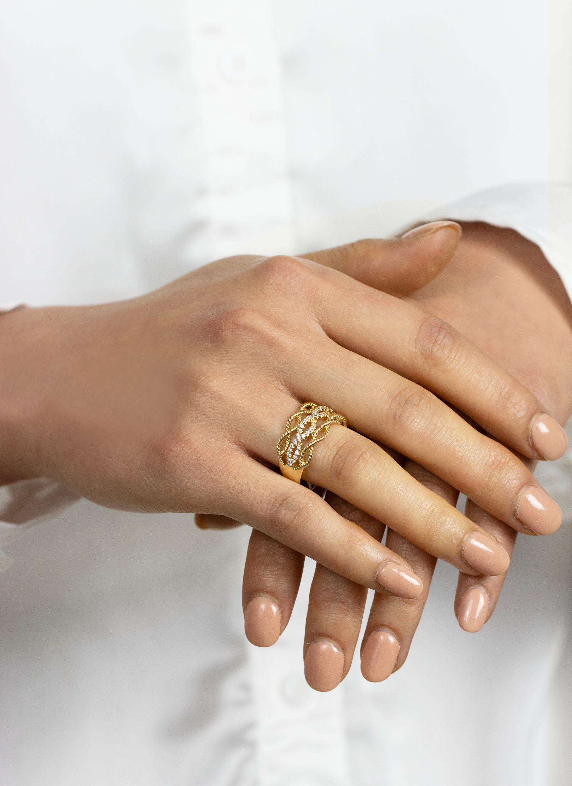 Gabriel & Co, bague à la mode à trois rangées de diamants taille ronde de 0,45 carat au total Pour femmes en vente