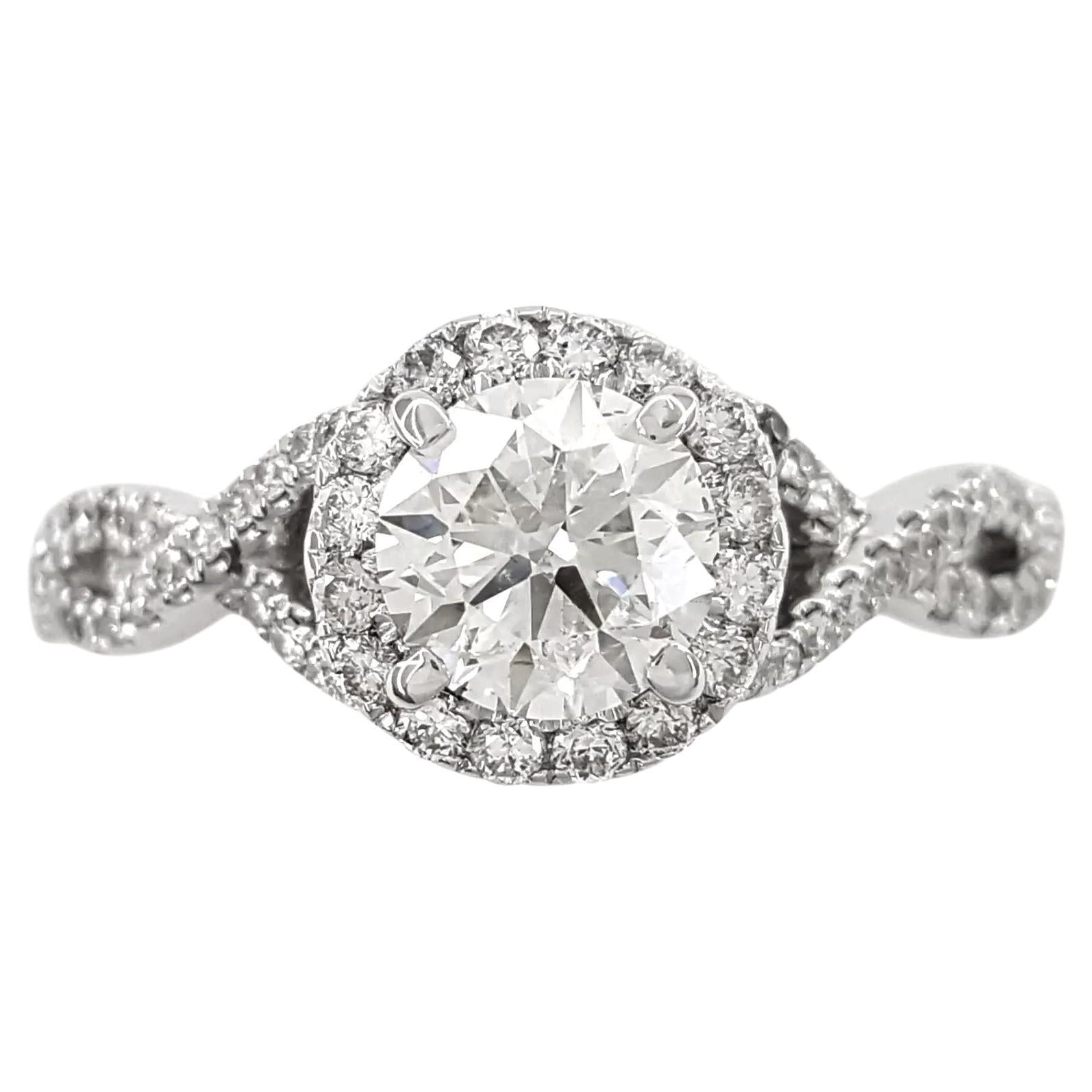 Gabriel & Co. 0.90 Carat Round Brilliant Cut Diamond Crossover Engagement Ring